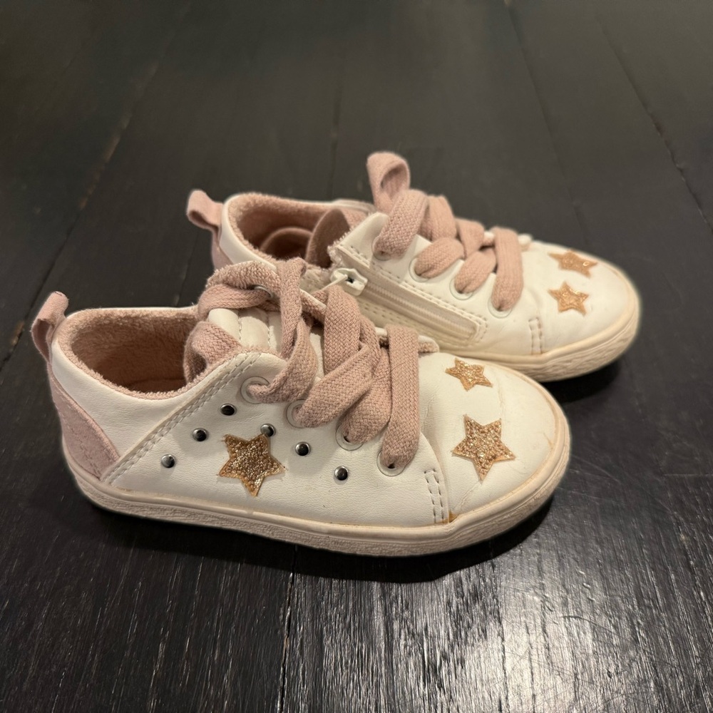 Zara - Toddler Kids Star Sneakers - White and Pink